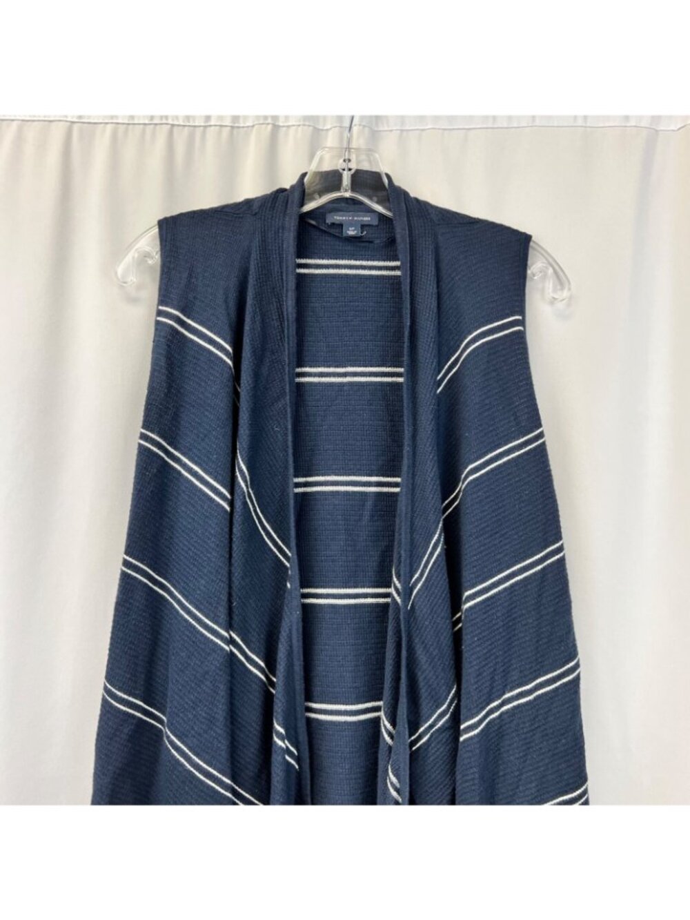 Tommy Hilfiger Womens Knit Sleeveless Cardigan Open Front Navy/White Size S/P - Picture 2 of 8